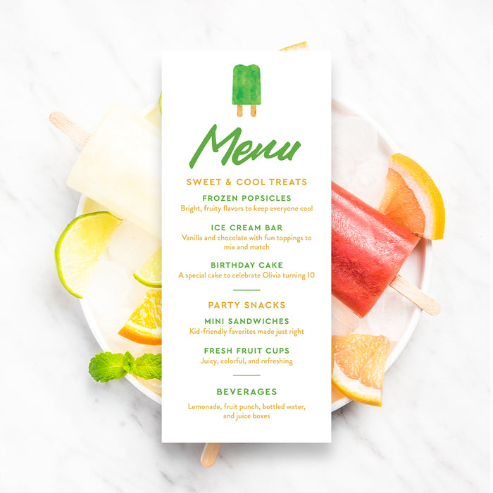 Personalized Green Ice Pop Birthday Party Invitation for Kids