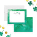 Personalized St. Patrick’s Day note card with a green watercolor background and four-leaf clover-front-back