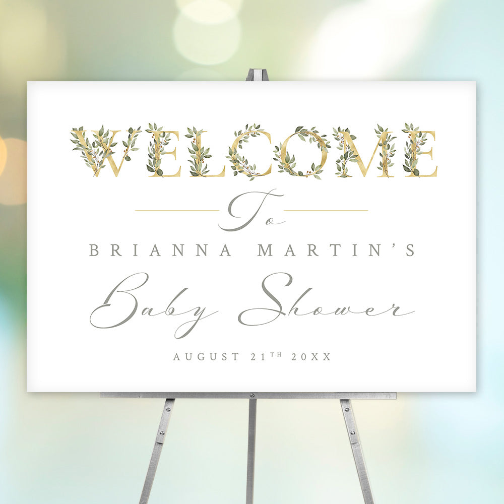 Spring Baby Shower Welcome Sign Greenery Foliage Design