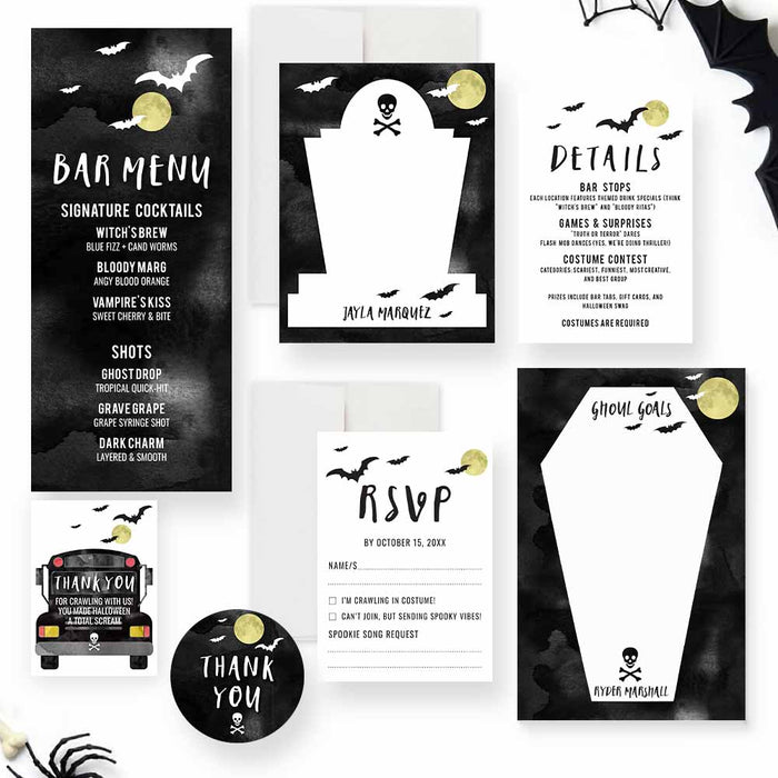 Halloween Bar Crawl Invitation Party Bus Adult Celebration