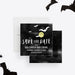 Halloween save the date card with a dark watercolor background featuring bats and a full moon, a spooky adult party pre-invitation-front-back