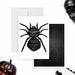 Halloween party invitation featuring a large black spider silhouette with elegant spooky design for a Halloween celebration-front-back