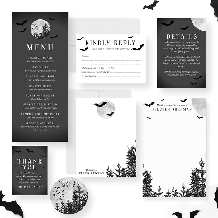 Halloween Party Invitation Spooky Moon Bats Night Invite