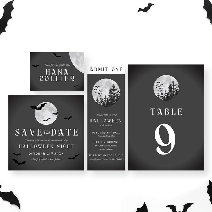 Halloween Party Invitation Spooky Moon Bats Night Invite