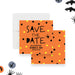 Halloween save the date card with black and yellow dots and a spider illustration for spooky October events.-front-back