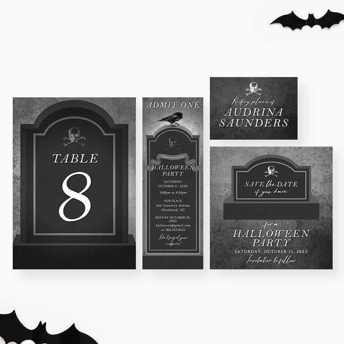Gothic Tombstone Halloween Invitation Spooky Crow Party Card