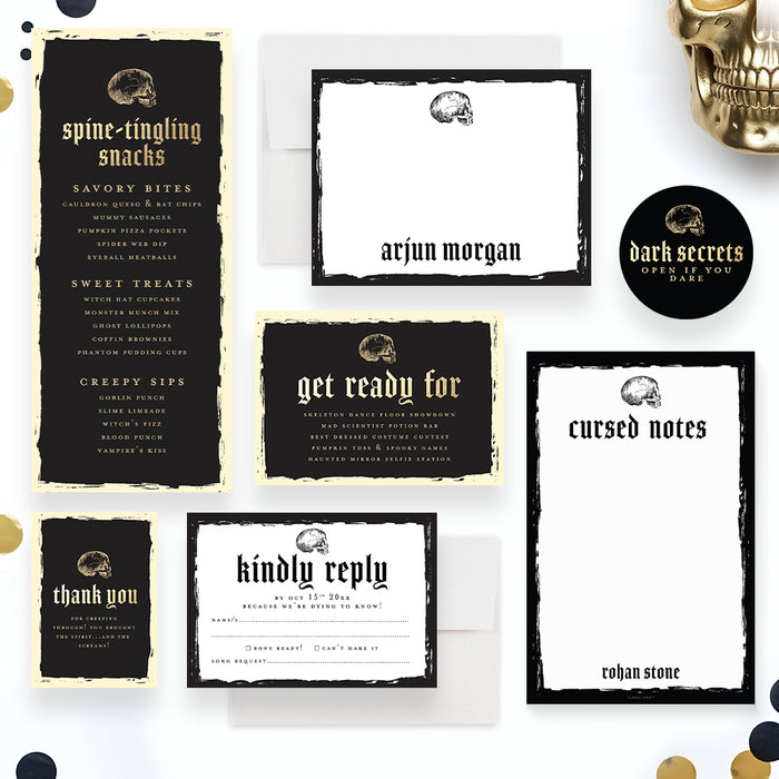 Spooky Halloween Invitation Gothic Birthday Skull Party Card