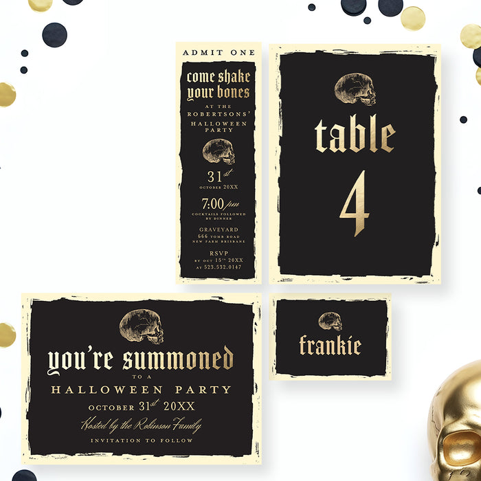 Spooky Halloween Invitation Gothic Birthday Skull Party Card