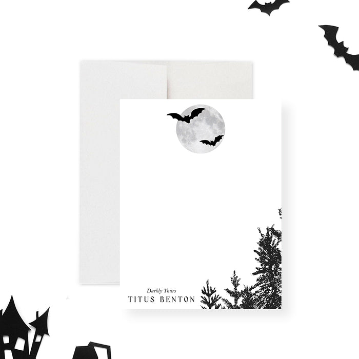 halloween thank you card spooky moon bats party notes-front