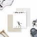 halloween note card with bone to party text and dancing skeleton design-front-back