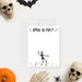 halloween note card with bone to party text and dancing skeleton design-front