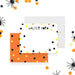 Halloween note card with orange, black, and yellow dots and a spider illustration, perfect for spooky season stationery.-front-back