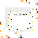 Halloween note card with orange, black, and yellow dots and a spider illustration, perfect for spooky season stationery.-front