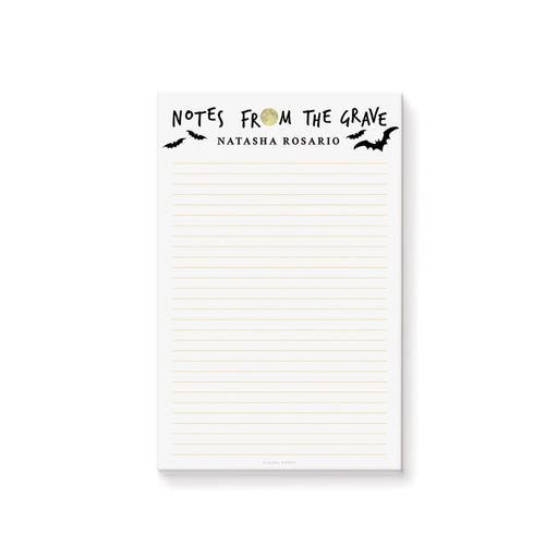 Halloween notepad with “Notes From the Grave,” bats, and a moon — spooky season stationery.