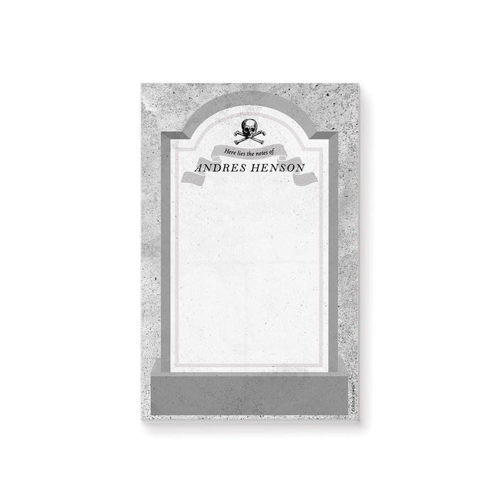 Personalized Halloween notepad with a tombstone, skull and crossbones, gothic stationery, or spooky gift.