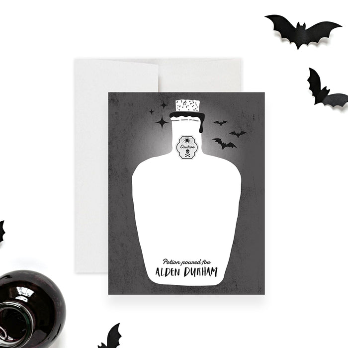 Halloween Party Invitation Potion Bottle Skull Design