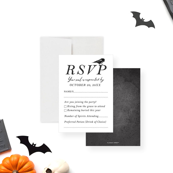 Gothic Tombstone Halloween Invitation Spooky Crow Party Card