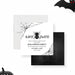 Halloween save the date card featuring a black spider and spider web design in a minimalist spooky style-front-back