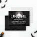 Spooky save the date card featuring a potion bottle and bats on an eerie background, perfect for reminding guests about a Halloween party.-front-back