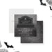 Halloween save the date card with an eerie tombstone and skull design – spooky gothic party reminder.-front-back