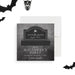 Halloween save the date card with an eerie tombstone and skull design – spooky gothic party reminder.-front