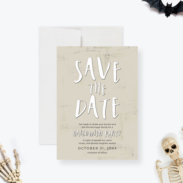 halloween save the date card funny skeleton party-front