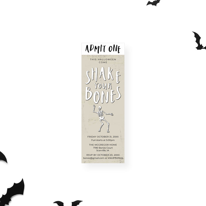 skeleton halloween ticket invitation admit one spooky party invite