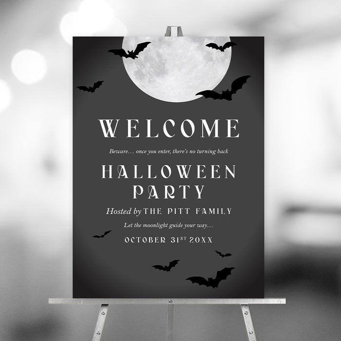halloween welcome sign spooky moon bats party entrance