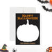 Halloween note card with a large pumpkin silhouette, a black background, and orange text that says "Happy Halloween."-front