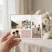 Handheld blush pink wedding announcement