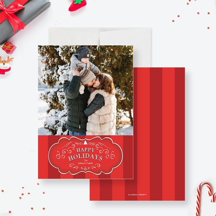 Happy Holidays digital photo card featuring a family in winter, perfect for personalized holiday greetings and printable Christmas cards.