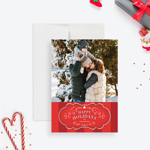 Happy Holidays digital photo card featuring a family in winter, perfect for personalized holiday greetings and printable Christmas cards.