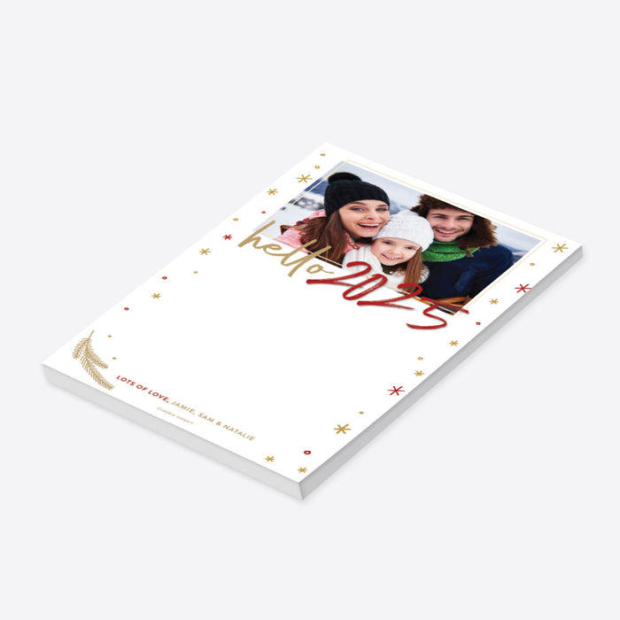 2025 Holiday Notepad with Family Photo and Stylish Red and Gold Design, Custom Christmas Notepad with Picture