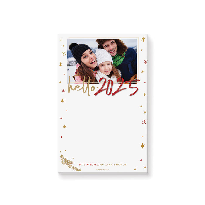 2025 Holiday Notepad with Family Photo and Stylish Red and Gold Design, Custom Christmas Notepad with Picture