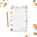 Personalized Hello Fall notepad with autumn leaf border and lined paper.