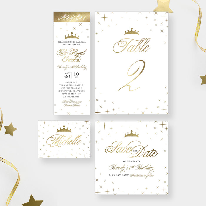 Her Royal Fiveness 5th Birthday Party Invitation for Girls, Elegant Princess Themed Birthday Invite