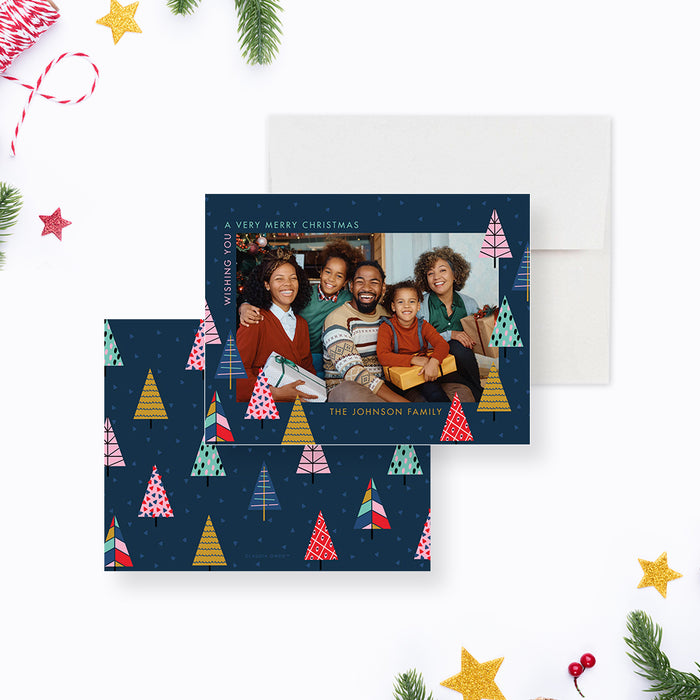 Fun Photo Holiday Card with Christmas Trees, Unique Family Photo Christmas Cards, Festive Holiday Greeting Card with Picture