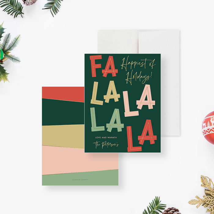 Fa La La La Holiday Greeting Card in Festive Colors, Happiest of Holidays Christmas Cards