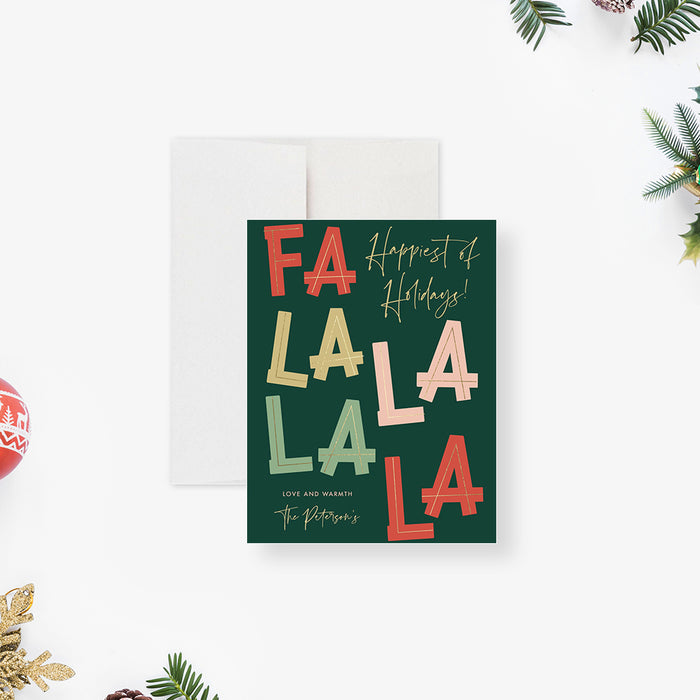 Fa La La La Holiday Greeting Card in Festive Colors, Happiest of Holidays Christmas Cards