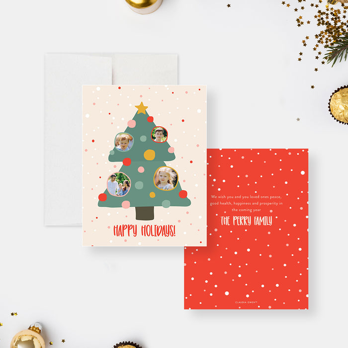 Cute Holiday Party Invitation Card with Christmas Tree and Colorful Baubles, Jingle and Mingle Family Christmas Dinner Invites