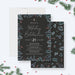 Holiday celebration invitation featuring dark background and botanical Christmas foliage, editable digital template for holiday and Christmas party events.