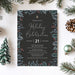 Holiday celebration invitation featuring dark background and botanical Christmas foliage, editable digital template for holiday and Christmas party events.