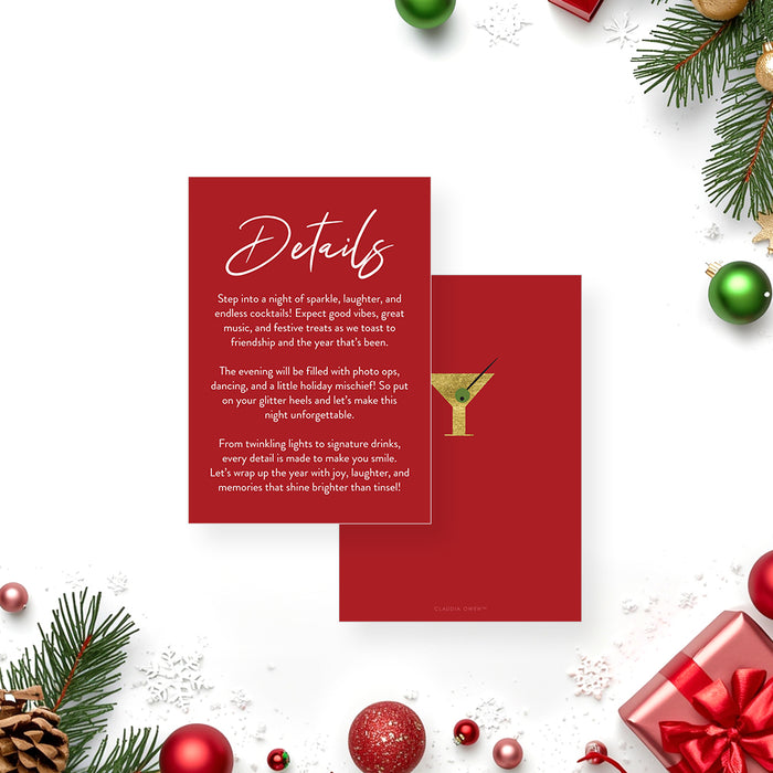 Holiday Cocktail Party Invitation Red Gold Christmas Invite