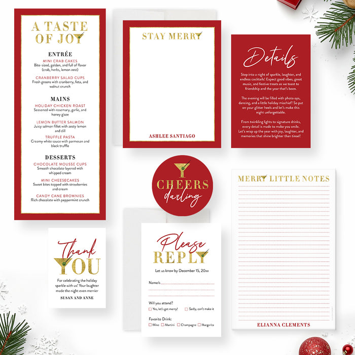 Holiday Cocktail Party Invitation Red Gold Christmas Invite