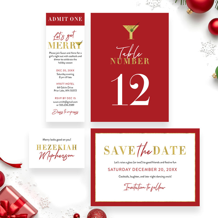 Holiday Cocktail Party Invitation Red Gold Christmas Invite