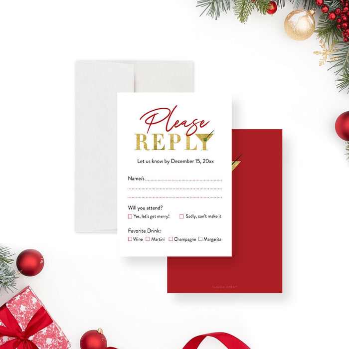 Holiday Cocktail Party Invitation Red Gold Christmas Invite