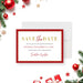 elegant red and gold holiday cocktail party save the date card with modern festive typography and seasonal design-front