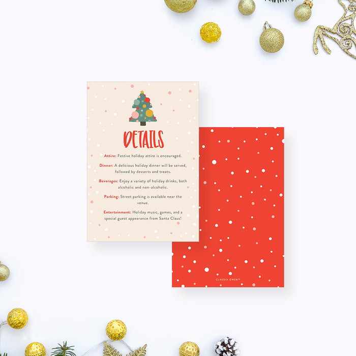 Cute Holiday Party Invitation Card with Christmas Tree and Colorful Baubles, Jingle and Mingle Family Christmas Dinner Invites