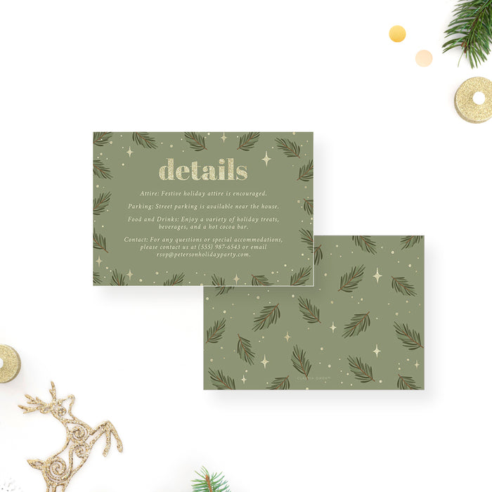 Family Holiday Get Together Invitation Card with Green Pine Boughs, Christmas Neighborhood Potluck Party Invites