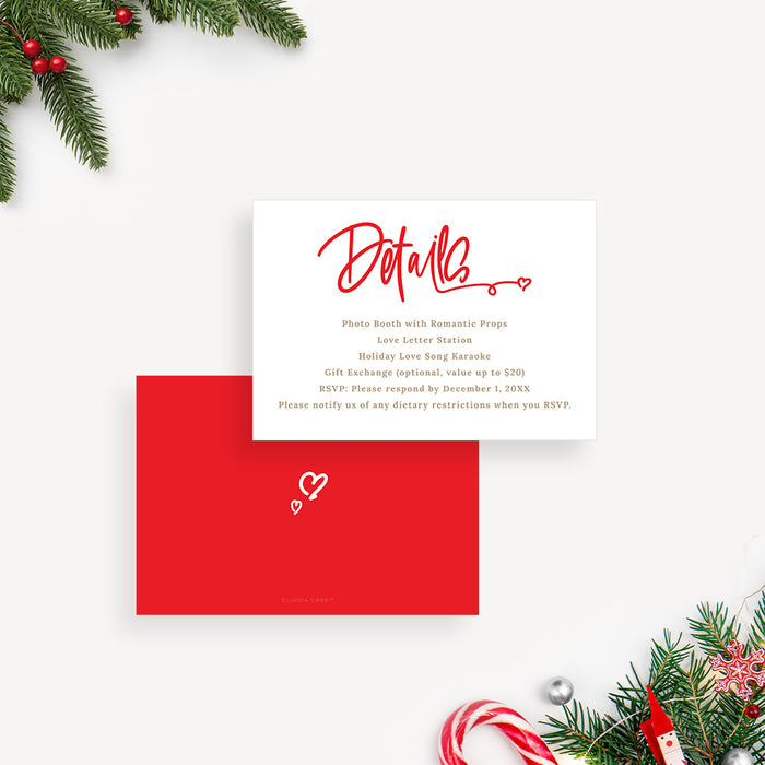 Cute Holiday Party Invitation Card in Red and White, Personalized Couples Christmas Party Invites, Romantic Holiday Invitation